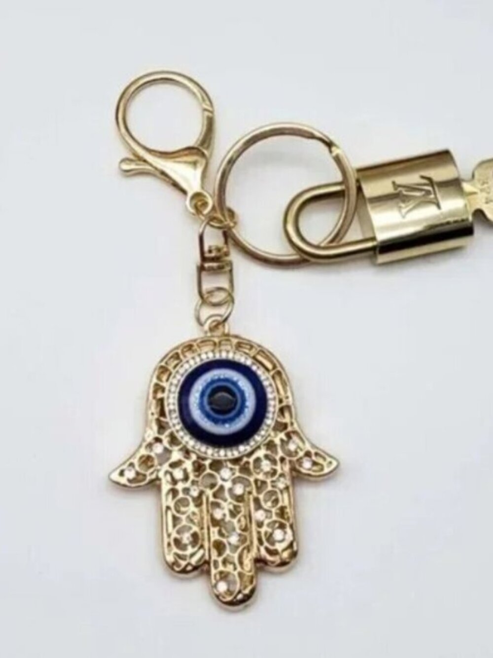 LV Authentic Gold Padlock 🔒 Key Set w/ Unbranded Evil Eye Keychain Charm - Picture 2 of 6